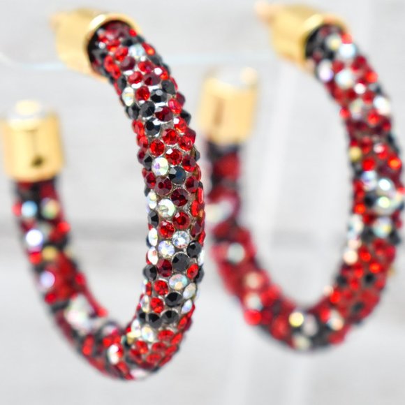 1.75" Black/Red/AB Pave Wrap Rhinestone Hoops (B) - Picture 11 of 12